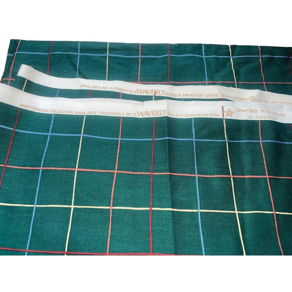 Vtg 2.5' Waverly Sketchbook Gridlines Green Plaid Midweight Fabric w/Scotchgard